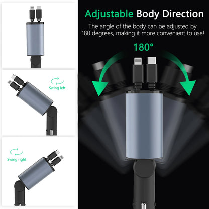 Car Lighter Adapter 4 In 1 Fast Charging Car Phone Charger With Retractable Cable 100W Fast Charging Multi Port Car Adapter Fit